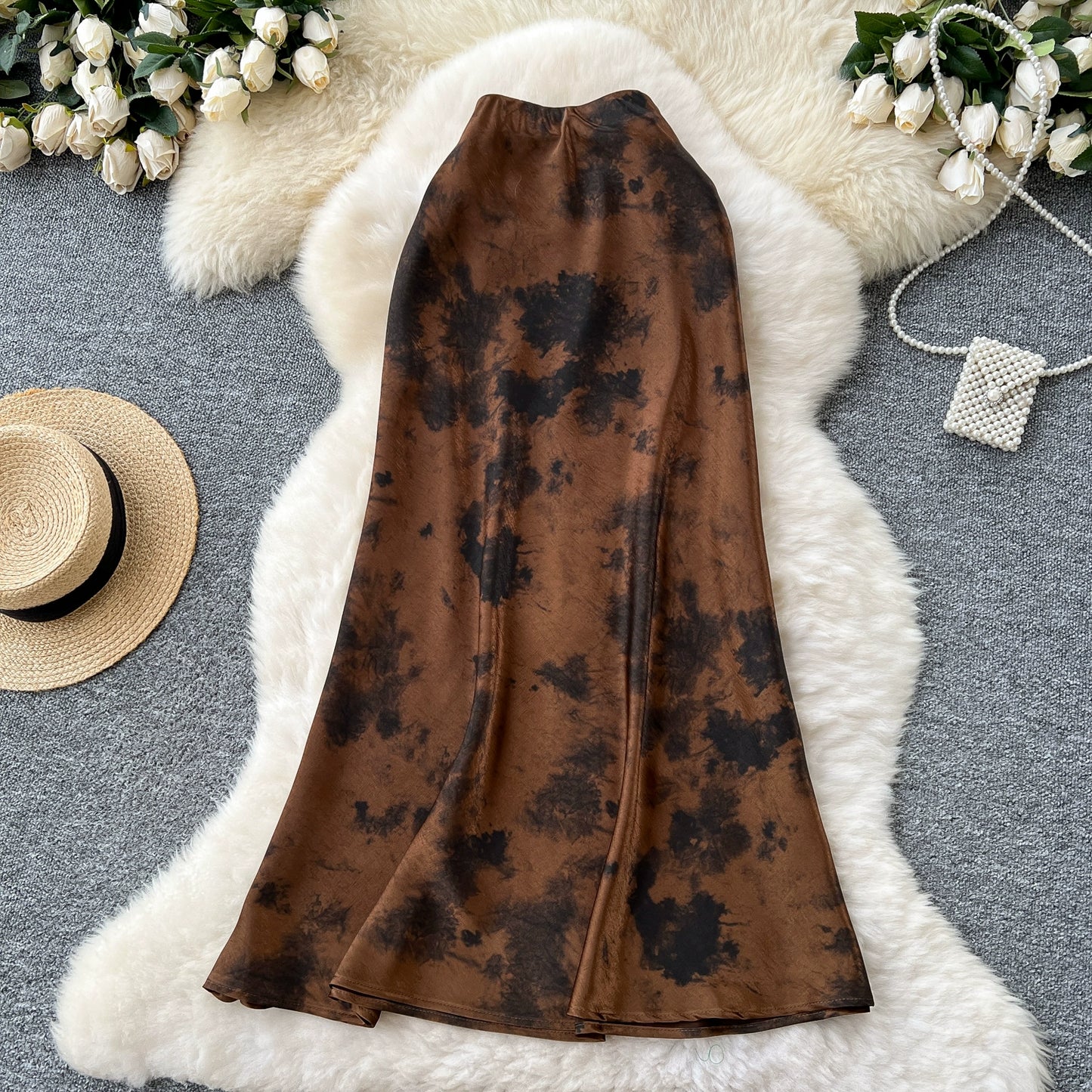 Ink Printing High Waist and Thin Fishtail Skirt 69A694