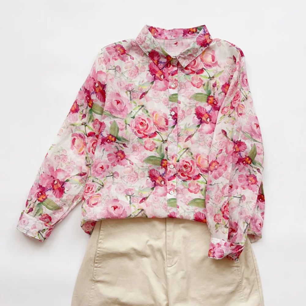 Ramie Printed Shirt Long Sleeve Women