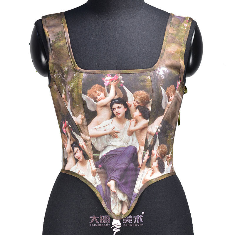 Oil Painting Printed Back Strap Corset Shoulder Strap Vest 69A931