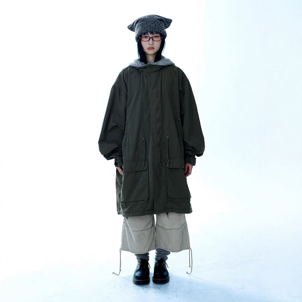 Removable Hooded Wash Zipper Trench Coat 73C096