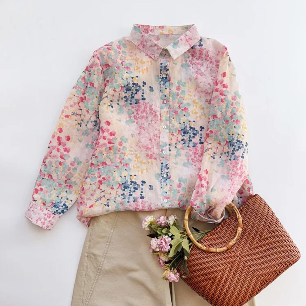 Ramie Printed Shirt Long Sleeve Women