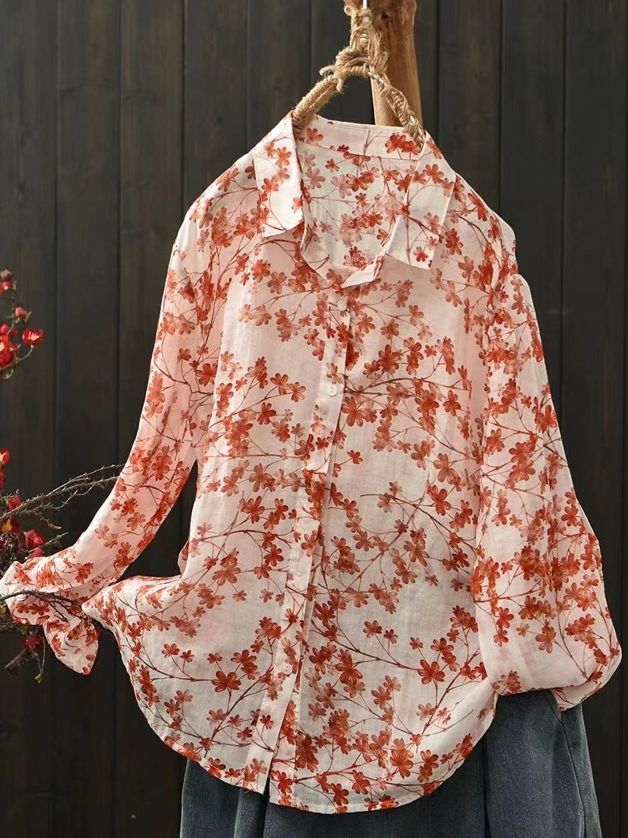 Ramie Printed Shirt Long Sleeve Women