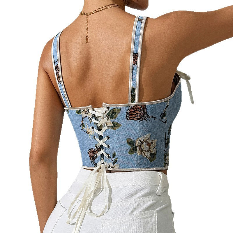 Sexy Strappy Bra Floral Vintage Vest 69A930