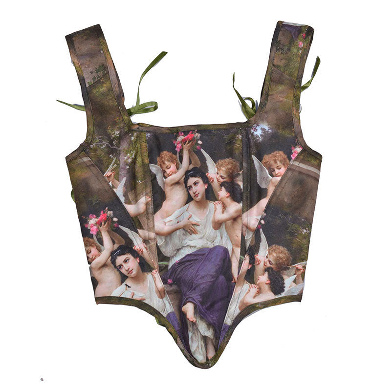 Oil Painting Printed Back Strap Corset Shoulder Strap Vest 69A931