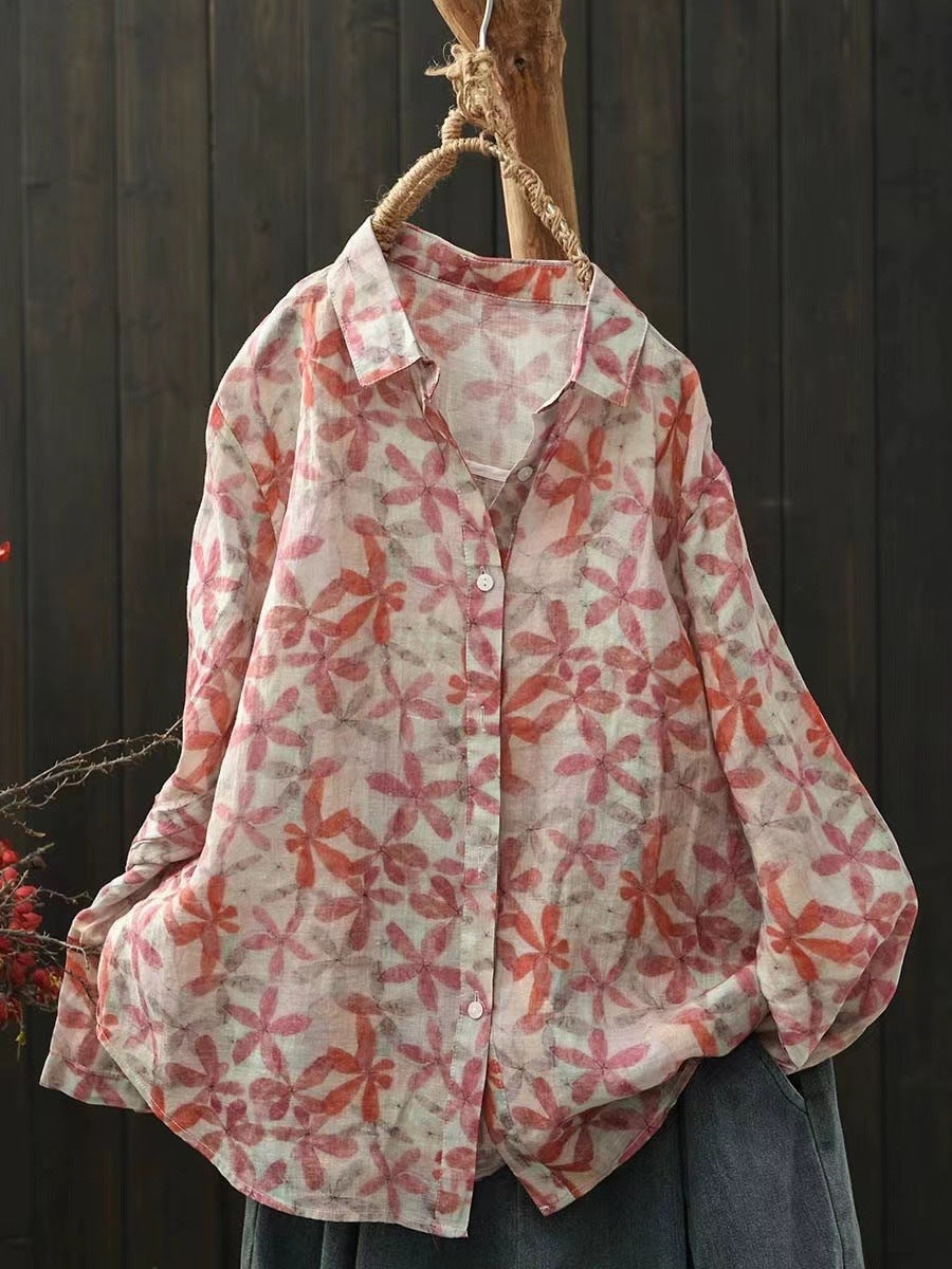 Ramie Printed Shirt Long Sleeve Women