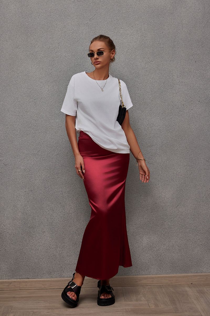 Simulated Silk Skirt, Satin Skirt 69A691