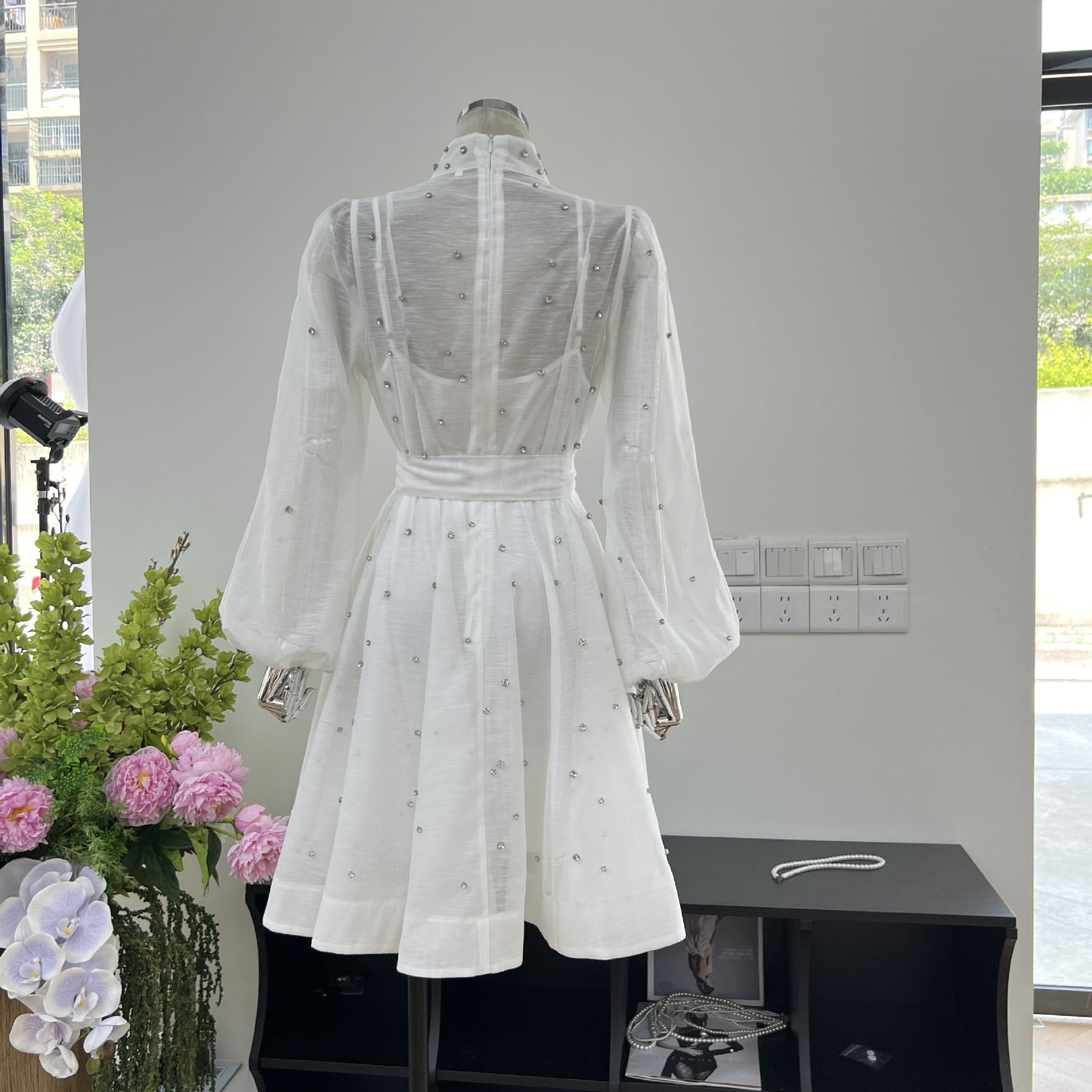 Bubble Long-sleeved Breasted Waist Dress SA368