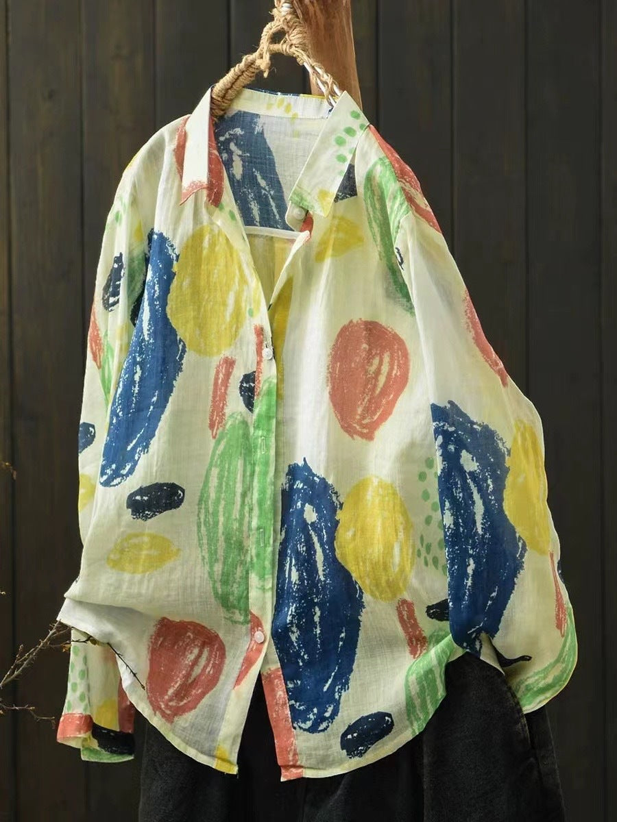 Ramie Printed Shirt Long Sleeve Women