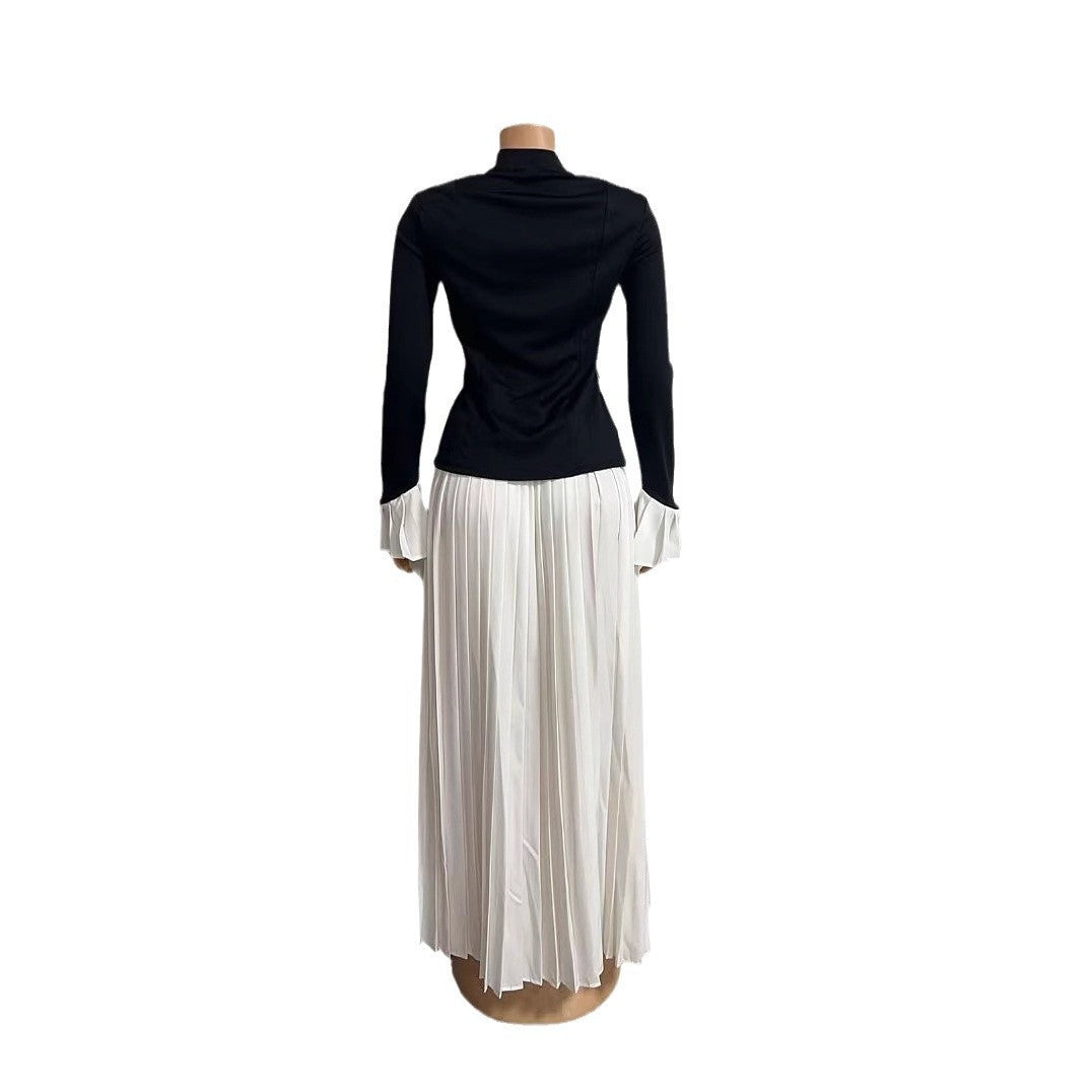 V-neck Long-sleeved Irregular Top, Loose Wide-leg Trousers Set