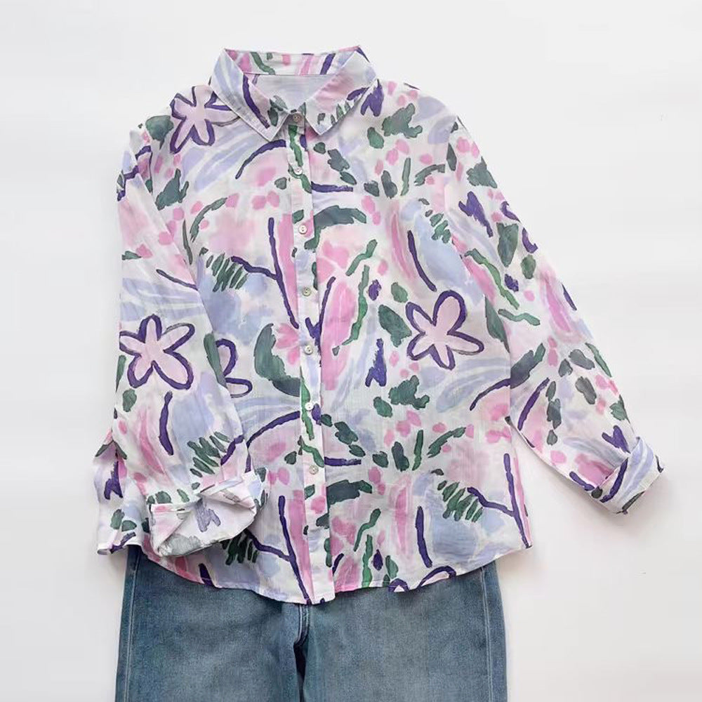 Ramie Printed Shirt Long Sleeve Women