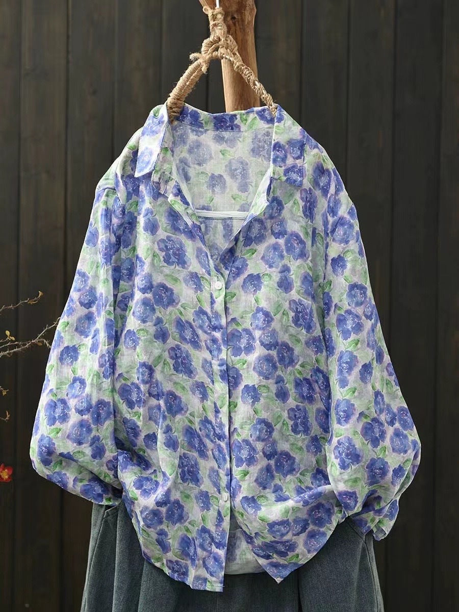 Ramie Printed Shirt Long Sleeve Women