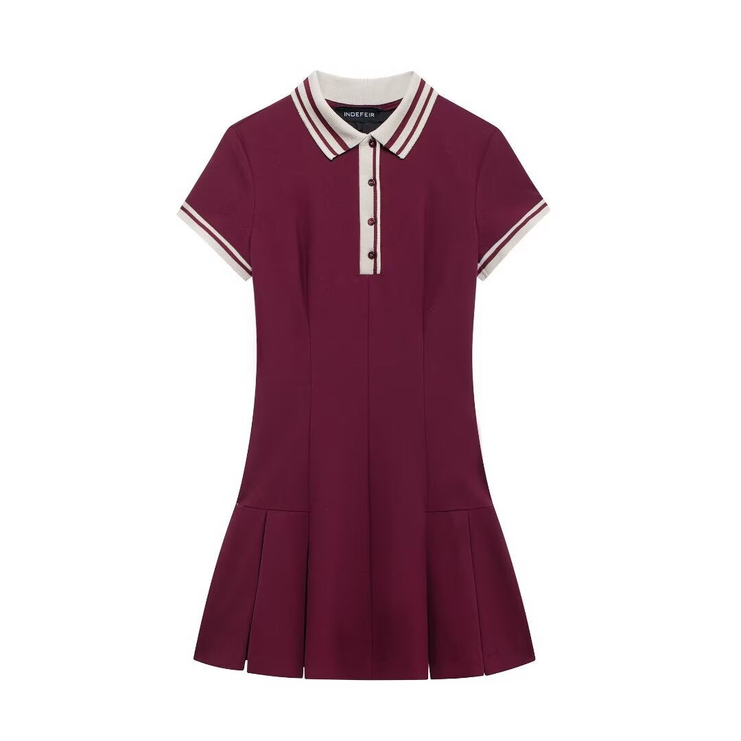 Color Matching Ribbed Wide Pleated Slim Dress SA349