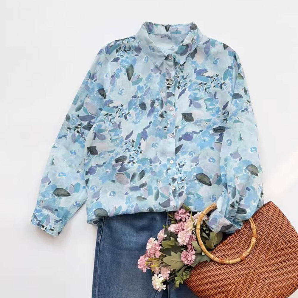 Ramie Printed Shirt Long Sleeve Women
