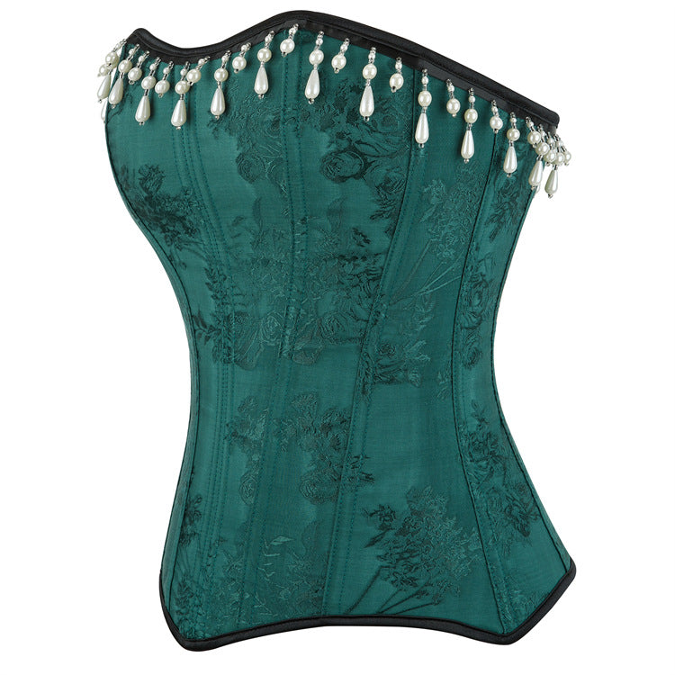 Dark Green Women's Top with Pearl Jewelry Pendant 69A647