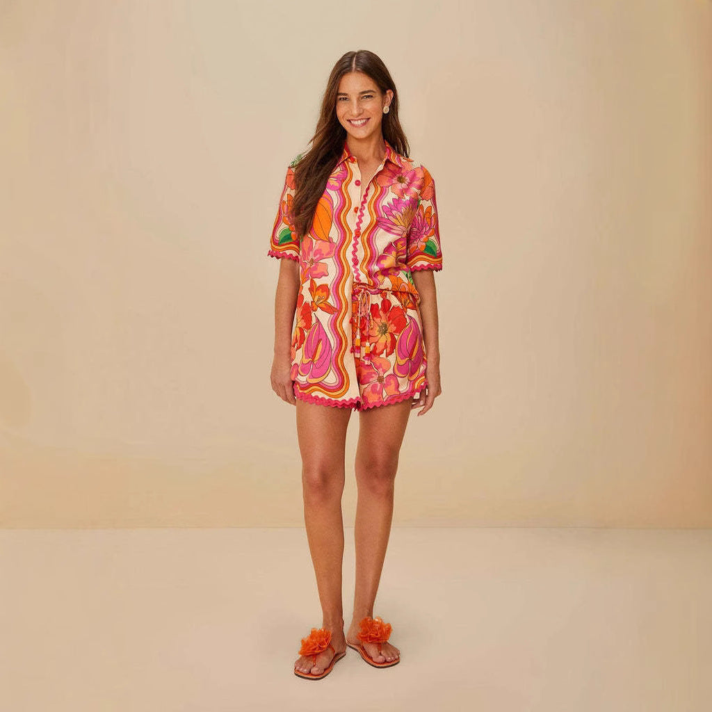 Casual Fashion Linen Temperament Shirt Shorts Set SA355