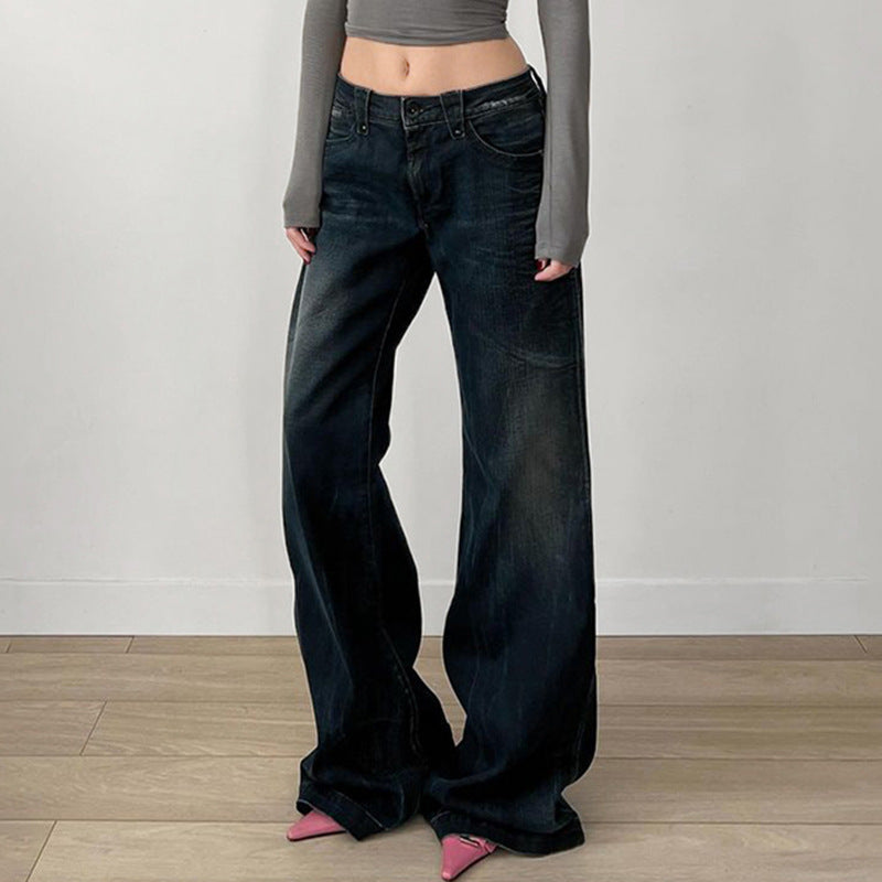 High Waist Wash Gradual Change Straight Jeans SA396