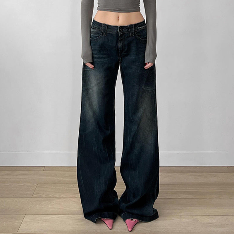 High Waist Wash Gradual Change Straight Jeans SA396