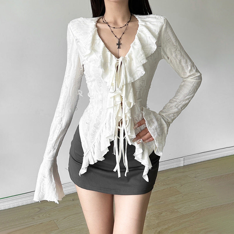 Long Sleeve V-Neck Knitted Fringed Jacket SA380