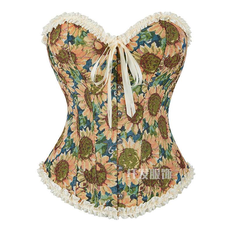 Oil Painting Pattern Lace Fishbone Top 69A666