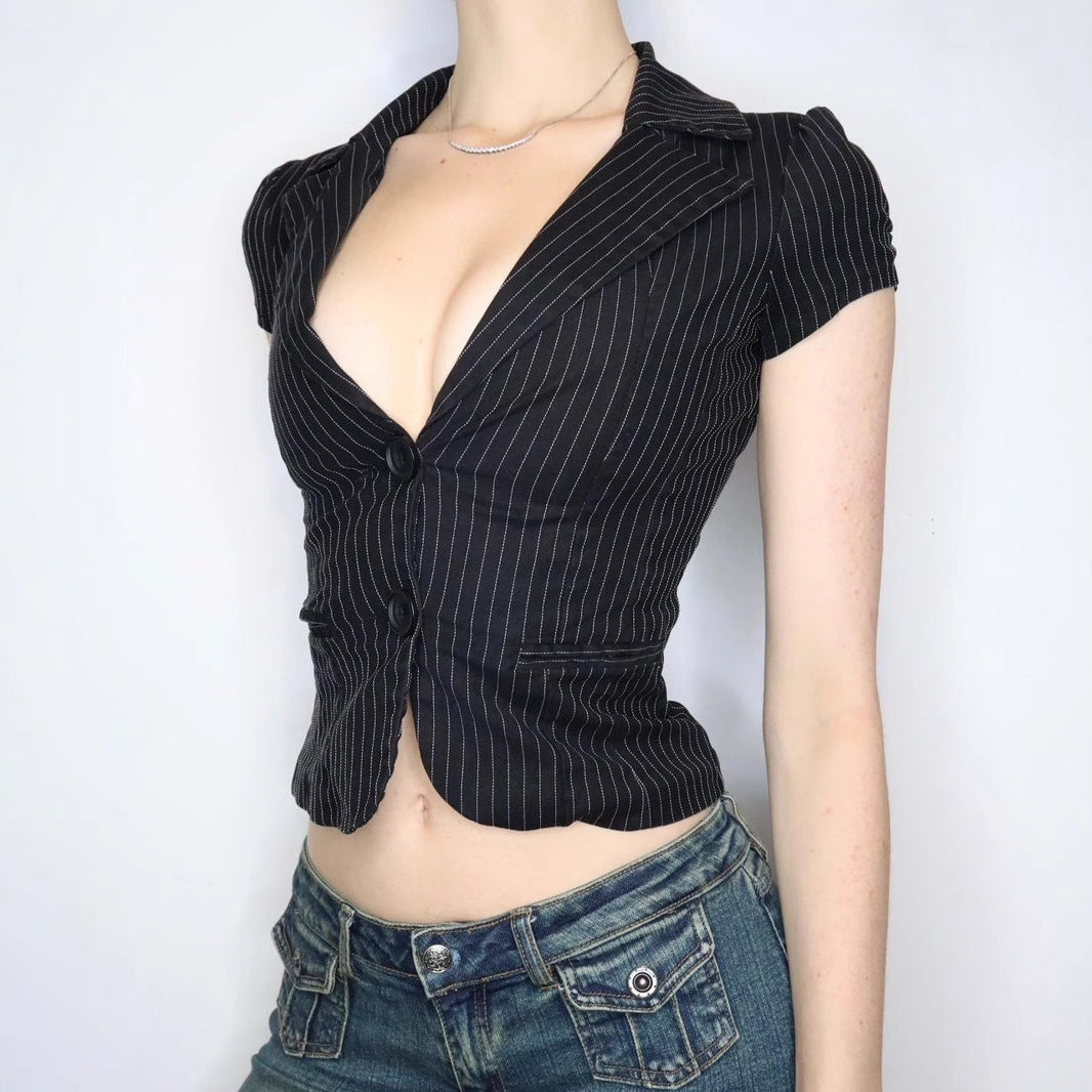 Deep V-neck Striped Shirt SA359