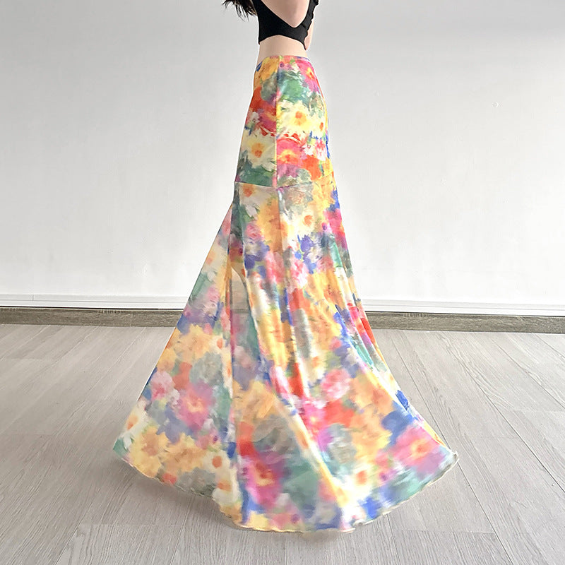 Printed Mesh Skirt Women 69A689