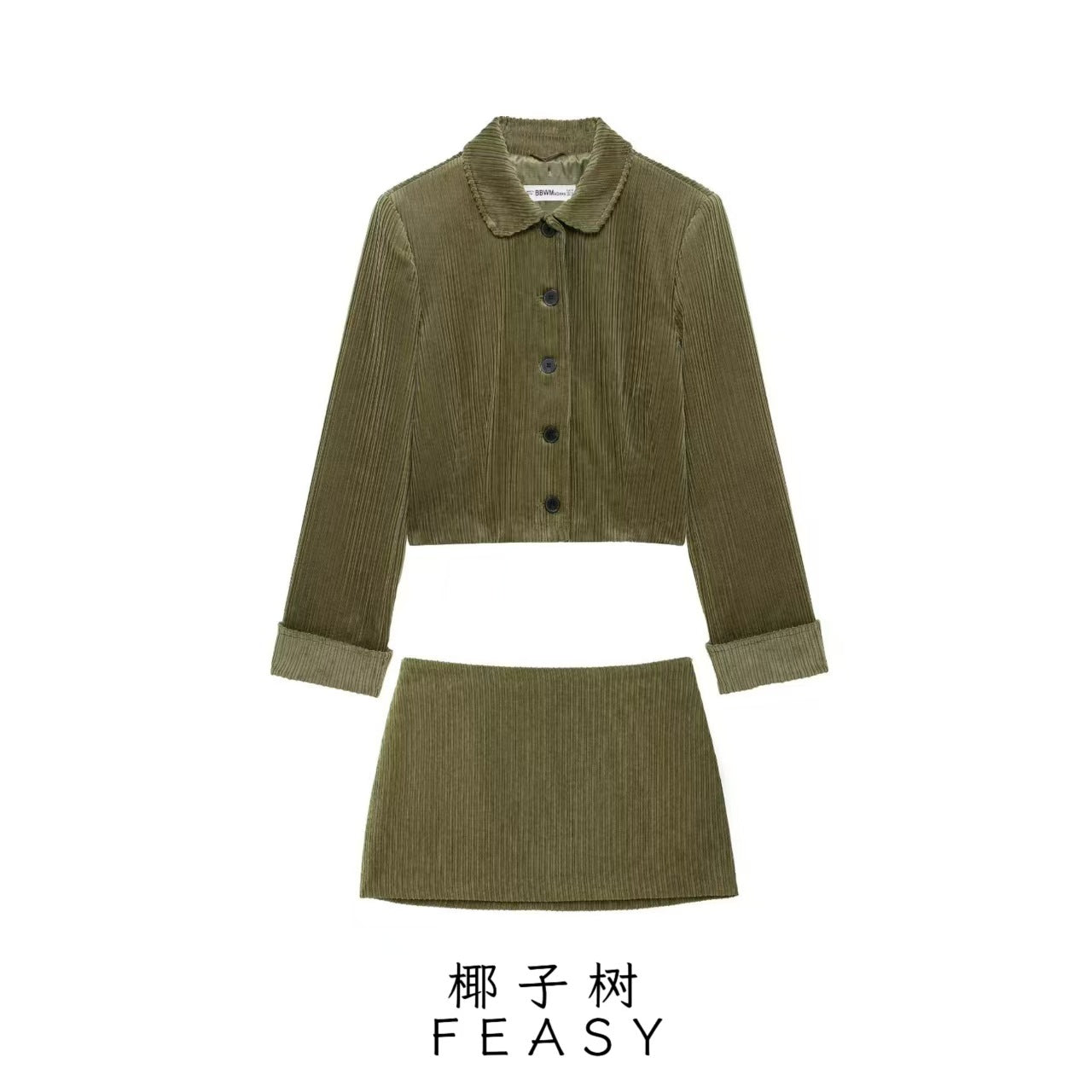 Corduroy Short Jacket Short Skirt Set SA348