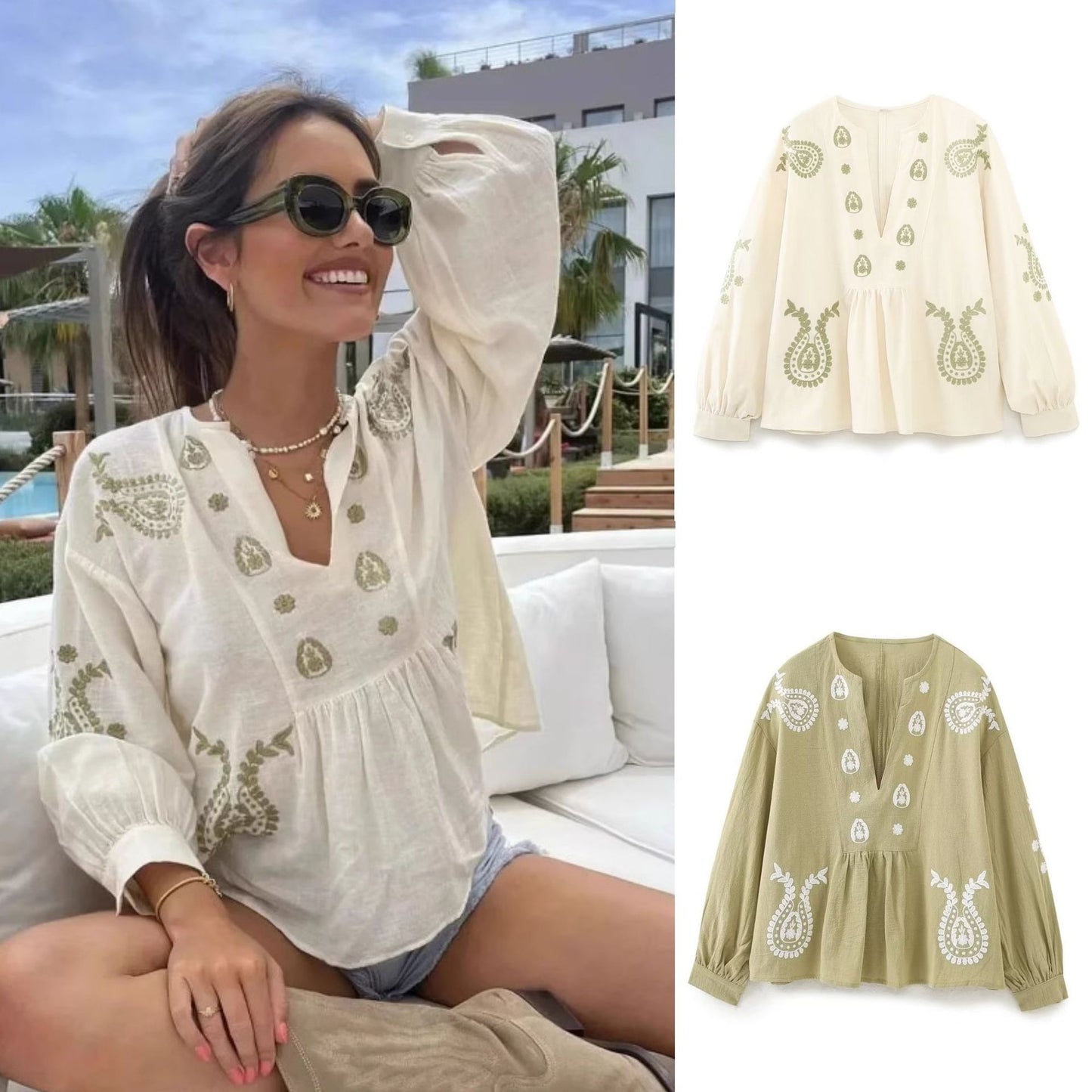 Summer New V-neck Fashion Embroidered Top SA379