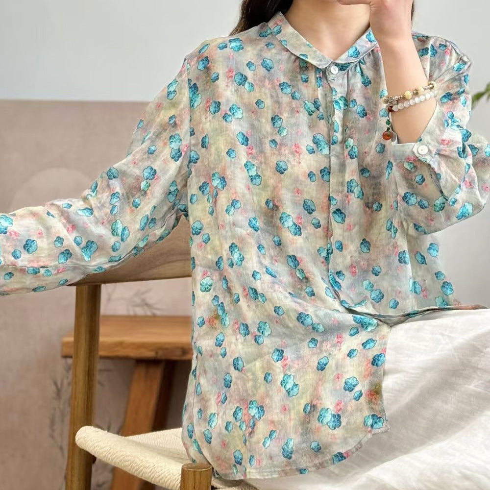 Ramie Printed Shirt Long Sleeve Women