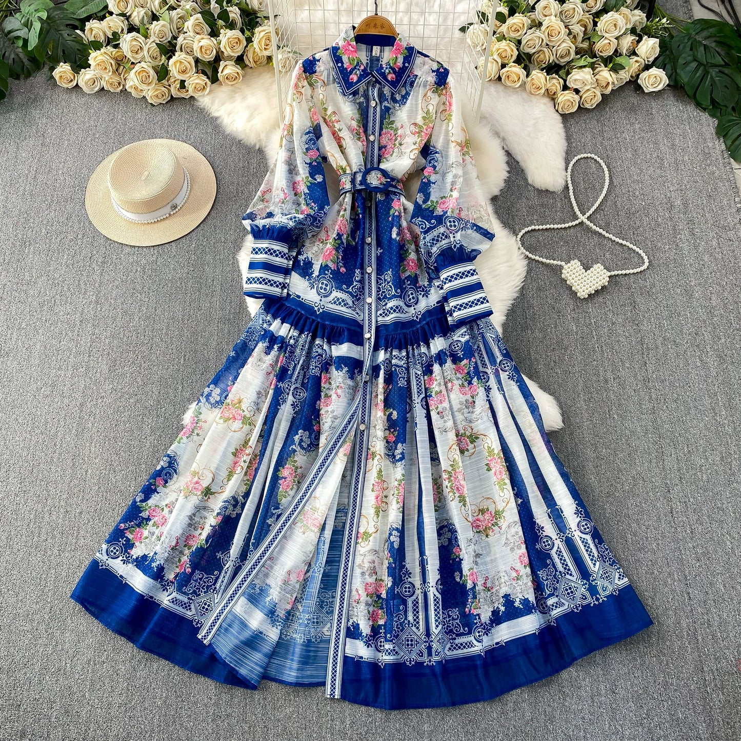 Women's Printed Lantern Sleeve Dress SA753