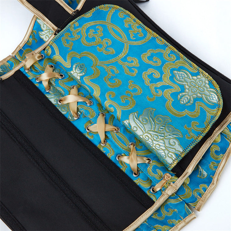 Blue Shoulder Strap Gold Pattern Women's Court Shapewear 69A640