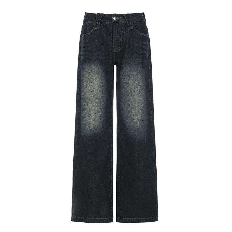 High Waist Wash Gradual Change Straight Jeans SA396
