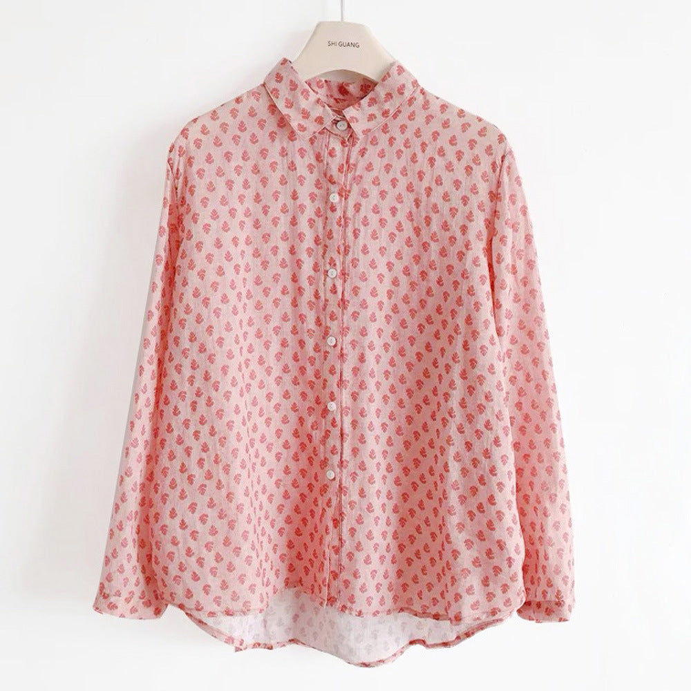 Ramie Printed Shirt Long Sleeve Women