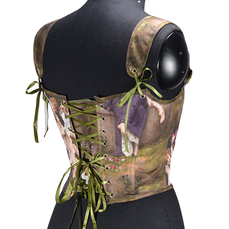 Oil Painting Printed Back Strap Corset Shoulder Strap Vest 69A931