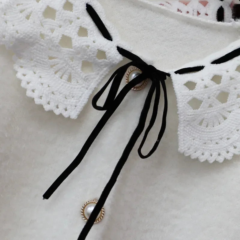 Patchwork Lace2024 Woman Cardigan Sweet Peter Pan Collar Ropa Mujer Autumn Winter Outerwears Singel Breasted Sweater Cardigans