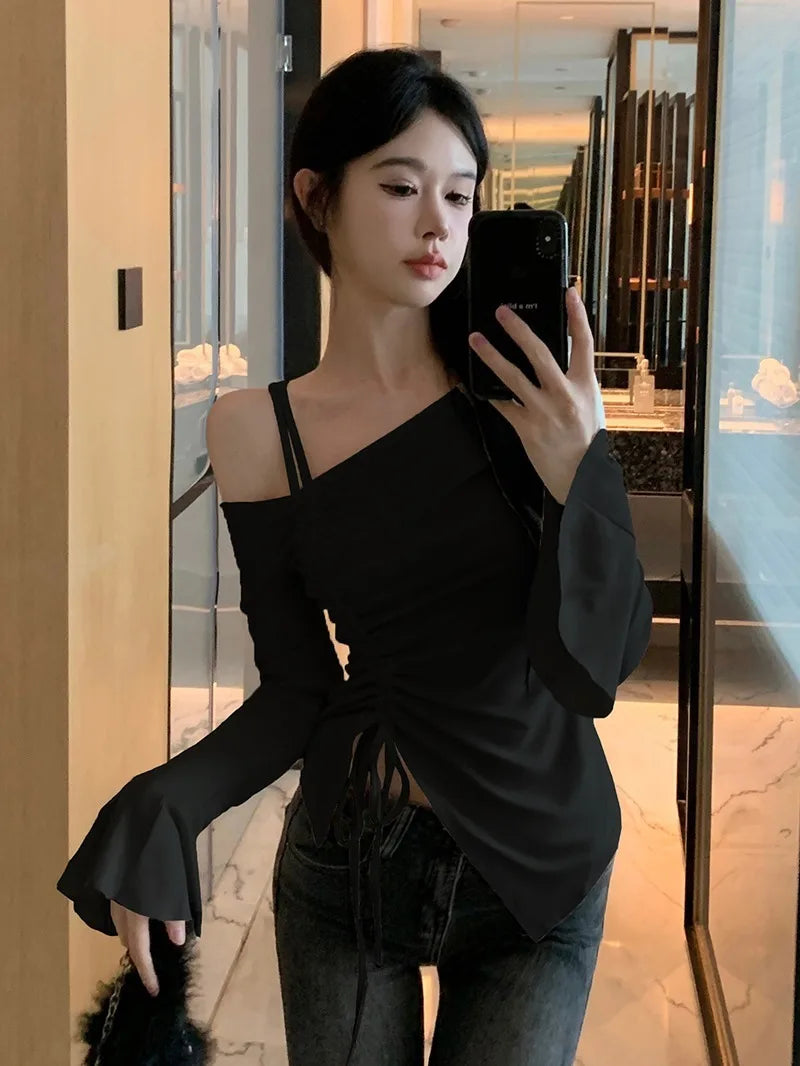 Sexy Off The Shoulder Design Korean All Match Tops SA260