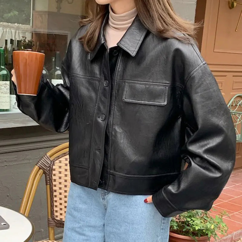 Korea Chic Vintage Faux Leather Jacket