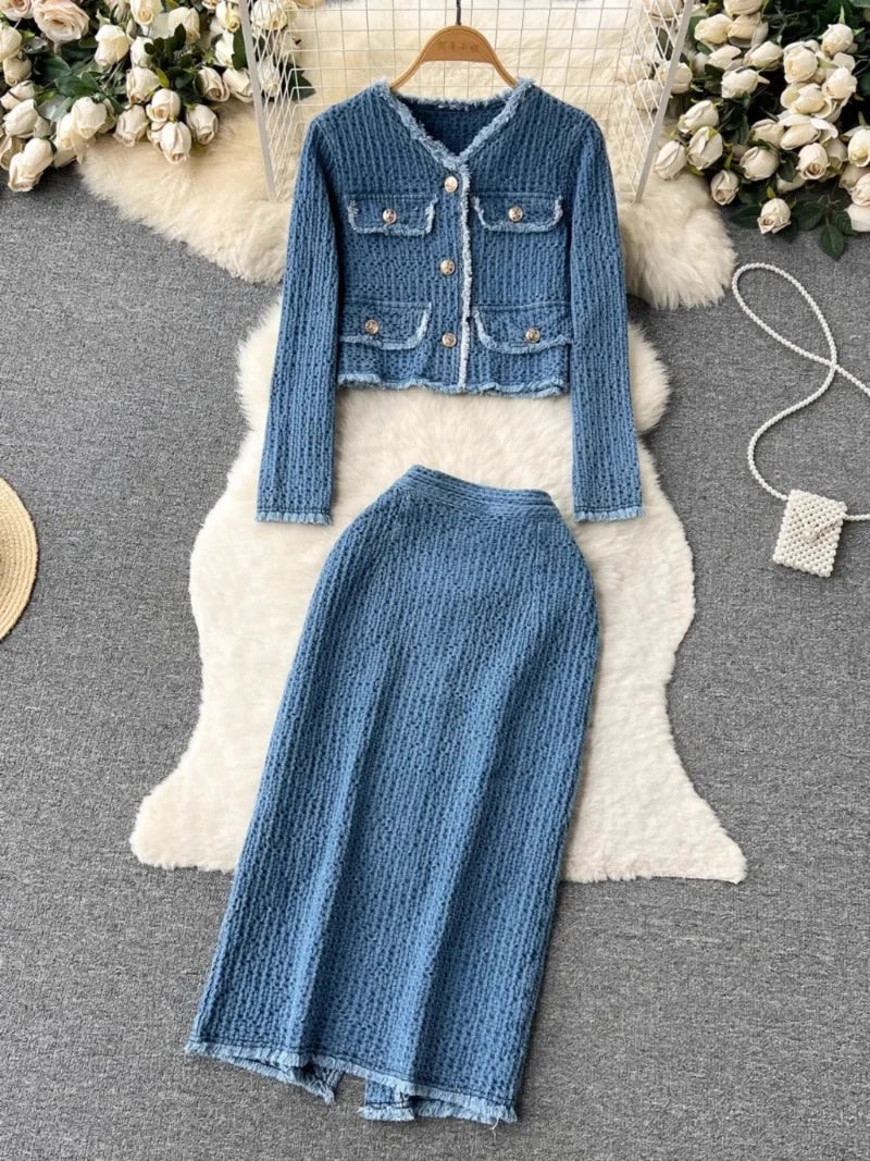 Denim Suit Women Raw Edge Long Sleeve Short Jeans Jacket SA235/SA236