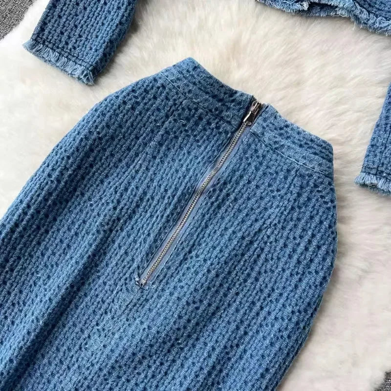 Denim Suit Women Raw Edge Long Sleeve Short Jeans Jacket SA235/SA236
