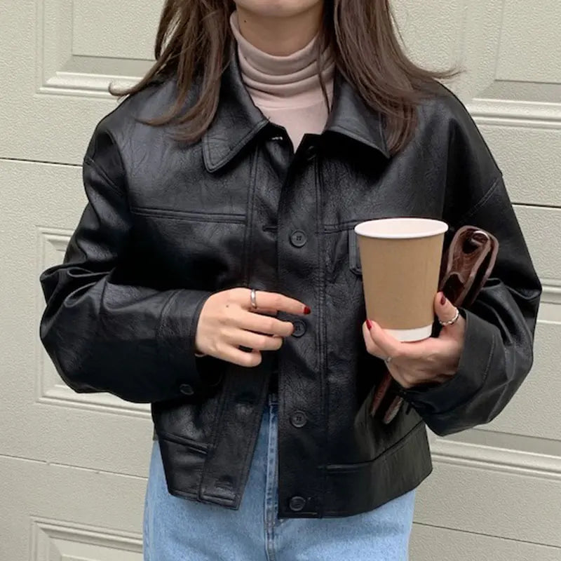 Korea Chic Vintage Faux Leather Jacket