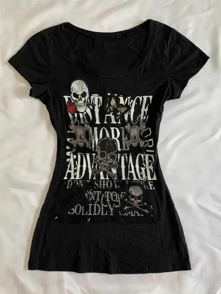 Y2k Clothes Punk Style Grunge Print Skinny Crop Top SA243