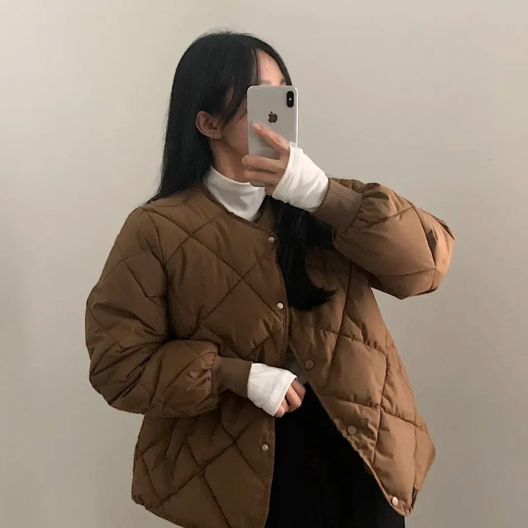 Plaid Down Jacket Small Solid Coat SA093