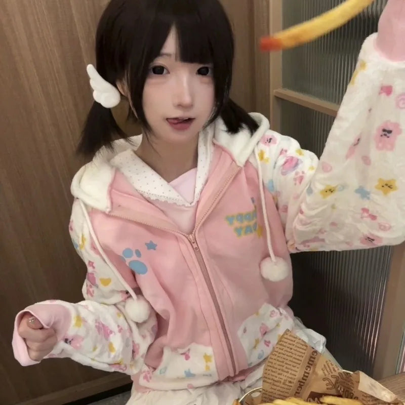 Japanese Harajuku Zip Hoodies Women Sweet SA266