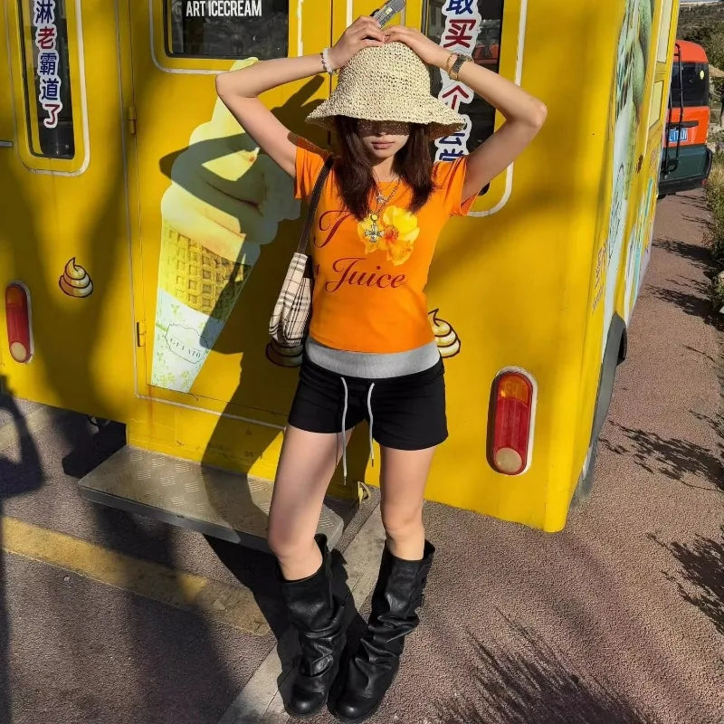American Summer Popular Orange Color All Match T Shirts