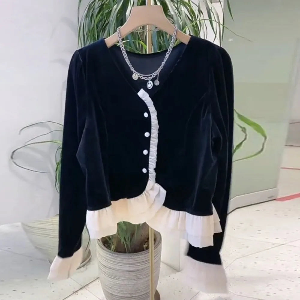 Gentle Unique Celebrity Velvet French Shirt