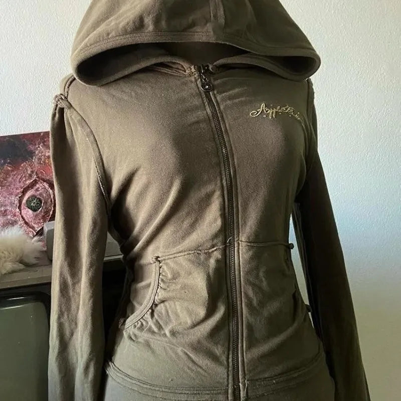 American Retro Letter Print Zip Up Hoodies SA239