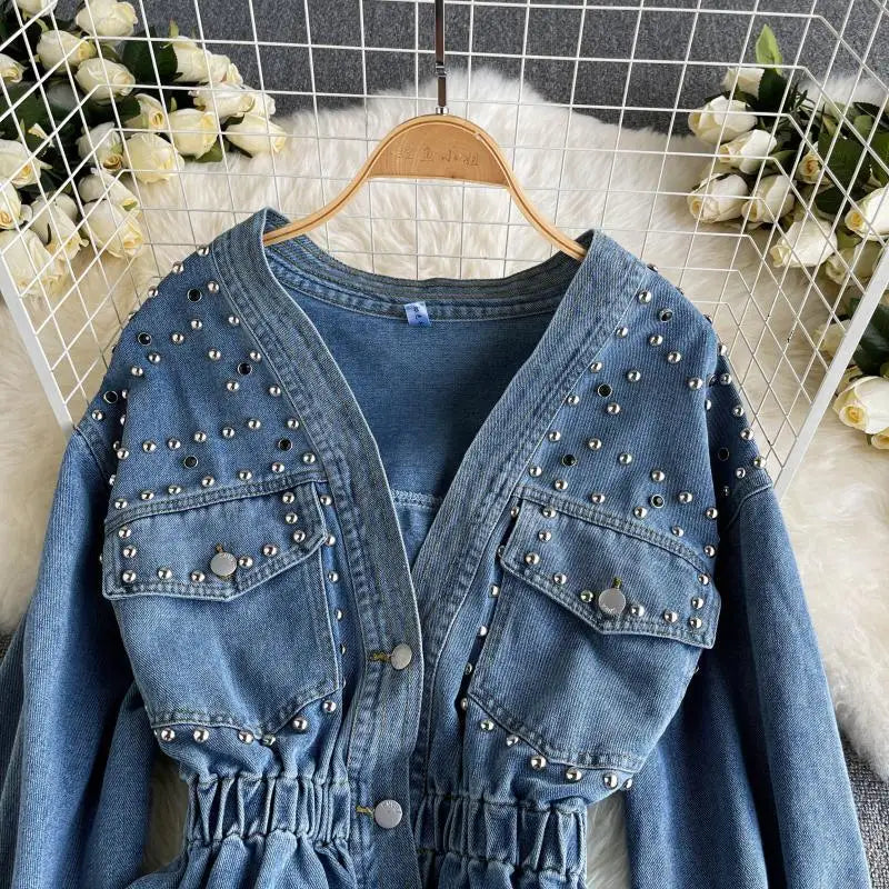 Vintage Loose Casual V Neck Women Denim Coat SA276