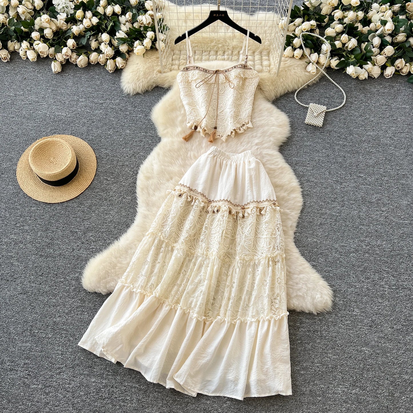 Summer French Elegant Bohemian Beach Vacation 2 Piece Set 69A134