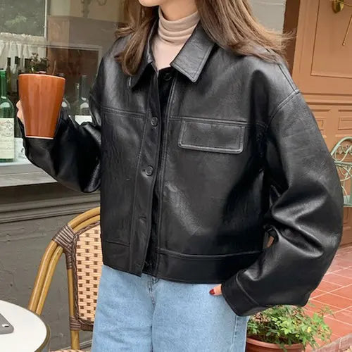 Korea Chic Vintage Faux Leather Jacket