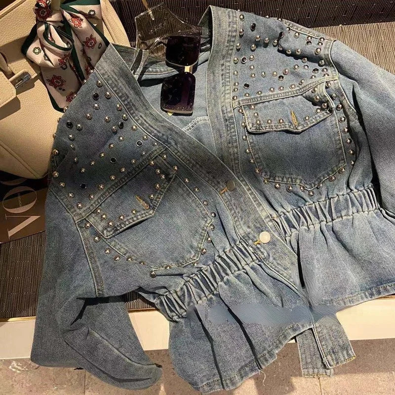 Vintage Loose Casual V Neck Women Denim Coat SA276