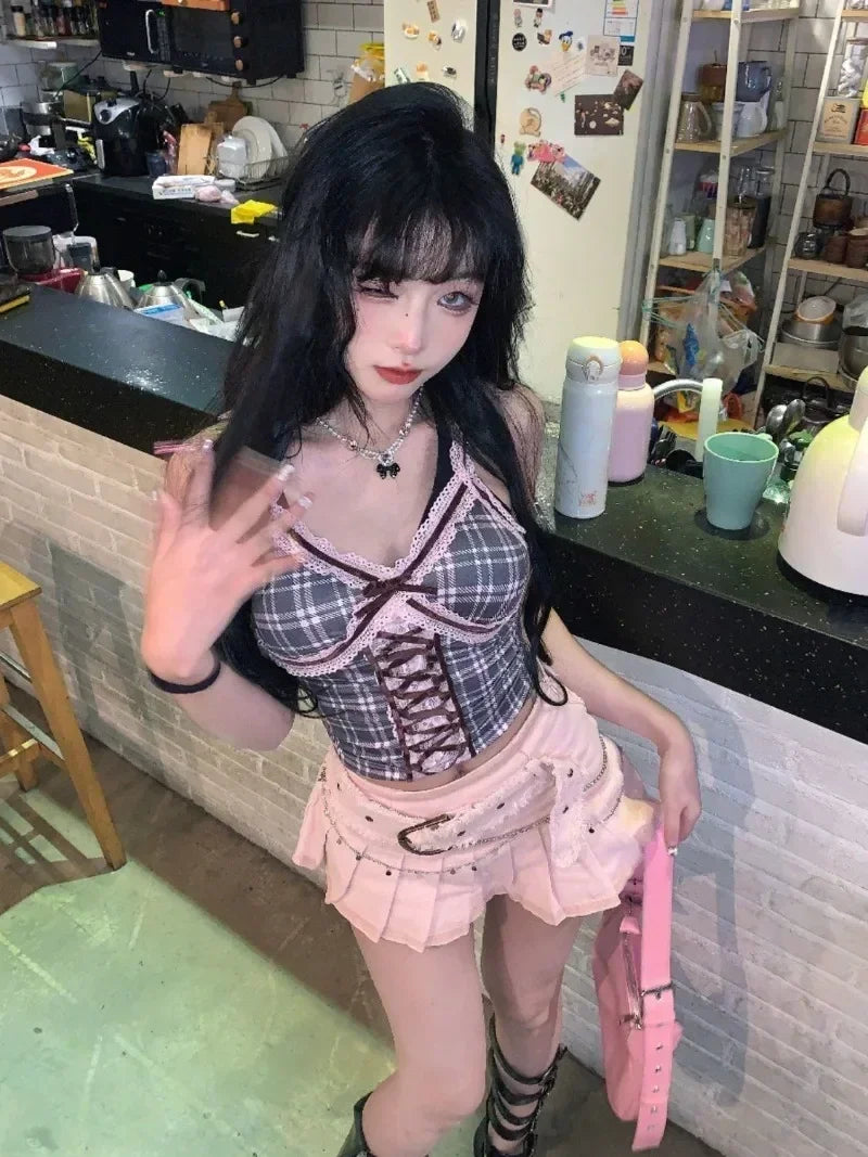 Y2K Pink Mini Skirts Aesthetic Sweet Cute High Sweet Slim Women's Skirt 2025 New Fashion Fairycore Kawaii Streetwear Clothes